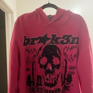 Pink Graphic Hoodie with Skull Design